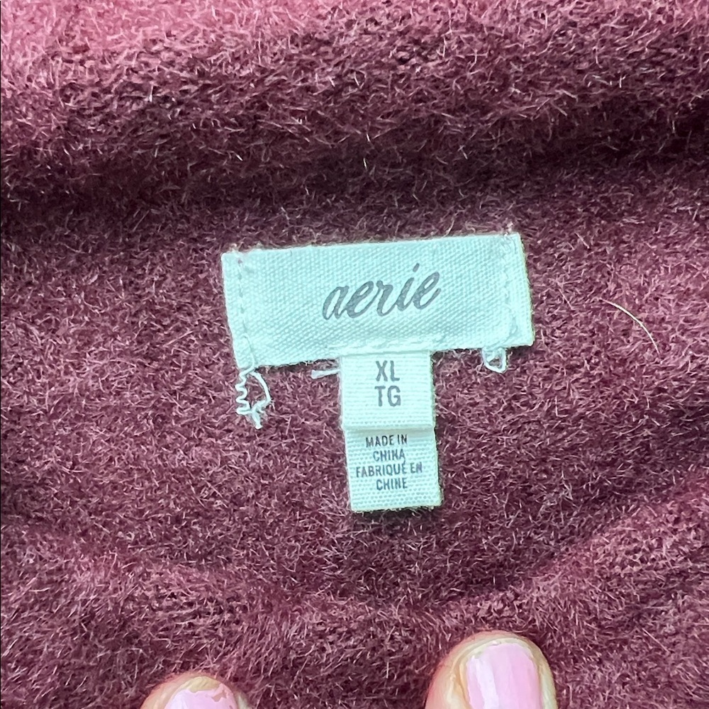 Aerie Ribbed Knit Mock Neck  Sweater Dress - Deep Burgundy - Picture 6 of 11